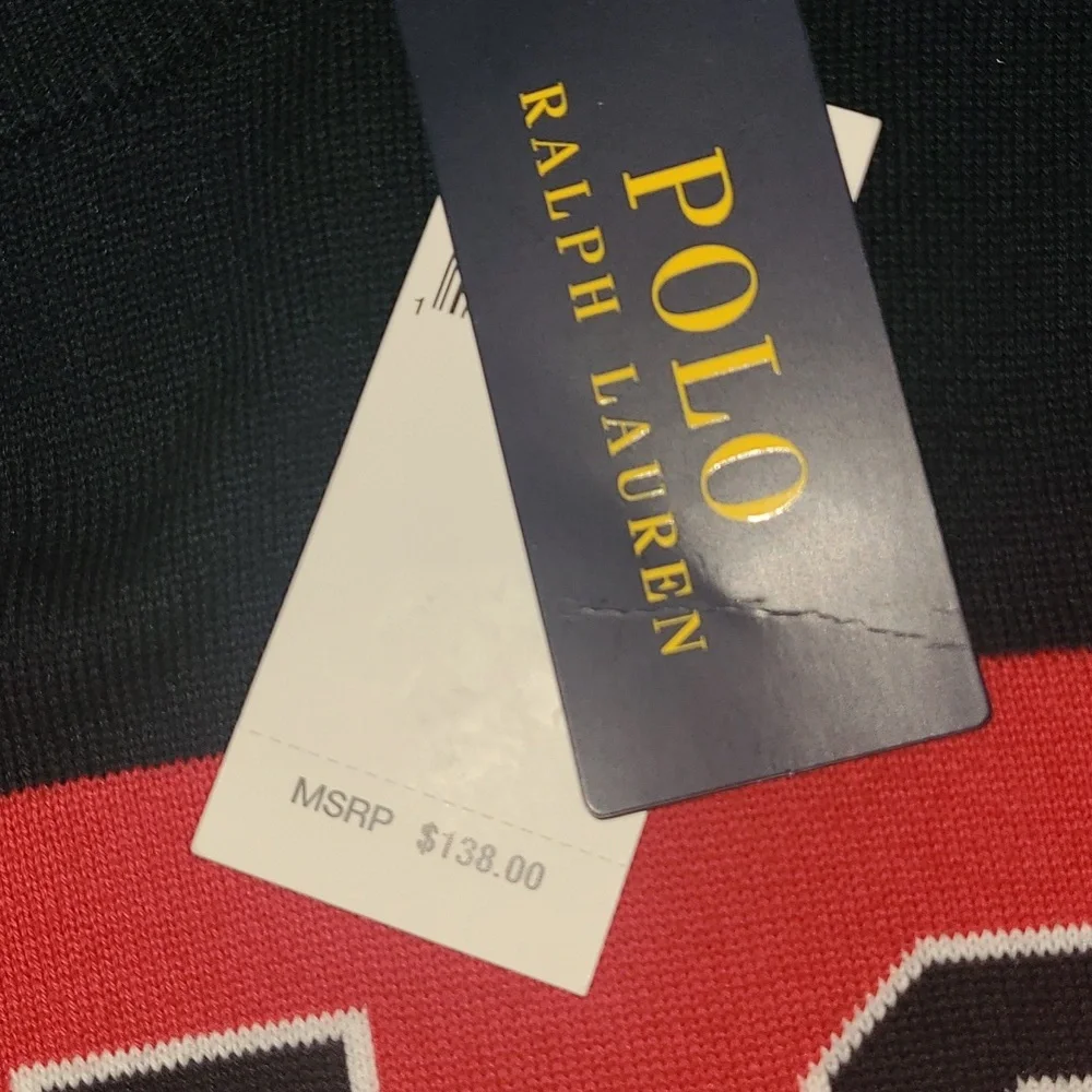New Polo by Ralph Lauren "POLO" logo cotton sweater navy blue and red sizes L,XL - Picture 2 of 7